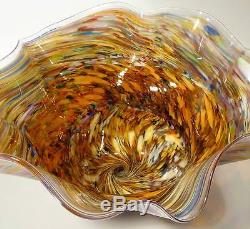 21 Wide Hand Blown Glass Art Bowl/vase Red Blue Green Purple Gold Sparkles