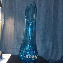 24 inch L. E. Smith Blue Swung Glass Decorative Vase