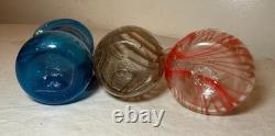 3 original antique red brown blue hand blown Nailsea English art glass vase cups