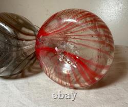3 original antique red brown blue hand blown Nailsea English art glass vase cups