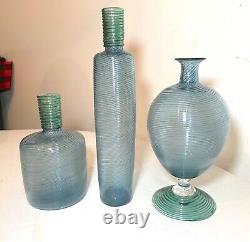 3 vintage hand blown swirled green blue Paran Studio glass vases Richard Jones