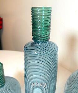 3 vintage hand blown swirled green blue Paran Studio glass vases Richard Jones