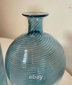 3 vintage hand blown swirled green blue Paran Studio glass vases Richard Jones