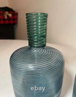 3 vintage hand blown swirled green blue Paran Studio glass vases Richard Jones
