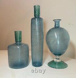 3 vintage hand blown swirled green blue Paran Studio glass vases Richard Jones