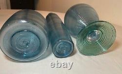 3 vintage hand blown swirled green blue Paran Studio glass vases Richard Jones