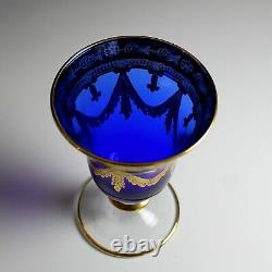 4 Crystal T Medic Murano Glass Cobalt Blue and Gold Goblets