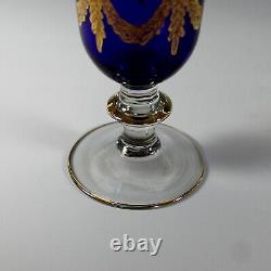 4 Crystal T Medic Murano Glass Cobalt Blue and Gold Goblets