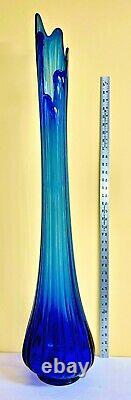 42 MID Century Peacock Blue Stretch Swung Art Glass Moon Bottom Floor Vase-mint