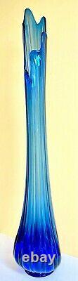 42 MID Century Peacock Blue Stretch Swung Art Glass Moon Bottom Floor Vase-mint