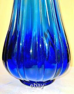 42 MID Century Peacock Blue Stretch Swung Art Glass Moon Bottom Floor Vase-mint