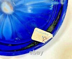 42 MID Century Peacock Blue Stretch Swung Art Glass Moon Bottom Floor Vase-mint