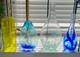 4pc MCM Art Glass Lot Cobalt Blue Yellow Swirl Controlled Bubble Vase Decor Set