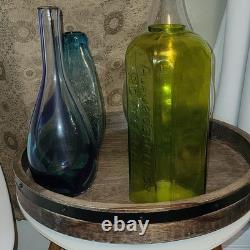 4pc MCM Art Glass Lot Cobalt Blue Yellow Swirl Controlled Bubble Vase Decor Set