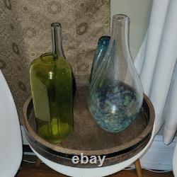 4pc MCM Art Glass Lot Cobalt Blue Yellow Swirl Controlled Bubble Vase Decor Set