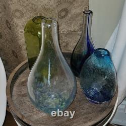 4pc MCM Art Glass Lot Cobalt Blue Yellow Swirl Controlled Bubble Vase Decor Set