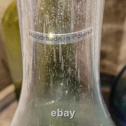 4pc MCM Art Glass Lot Cobalt Blue Yellow Swirl Controlled Bubble Vase Decor Set