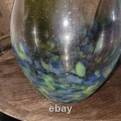 4pc MCM Art Glass Lot Cobalt Blue Yellow Swirl Controlled Bubble Vase Decor Set