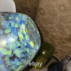 4pc MCM Art Glass Lot Cobalt Blue Yellow Swirl Controlled Bubble Vase Decor Set