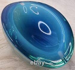 50s Glass Murano Hand Blown Blue Oval Design Glass Ashtray