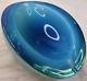 50s Glass Murano Hand Blown Blue Oval Design Glass Ashtray