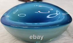 50s Glass Murano Hand Blown Blue Oval Design Glass Ashtray