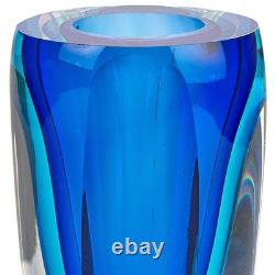 6 Blue And Clear Cylinder Crystal Glass Table Vase