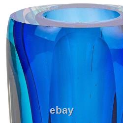 6 Blue And Clear Cylinder Crystal Glass Table Vase