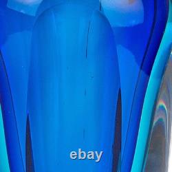 6 Blue And Clear Cylinder Crystal Glass Table Vase