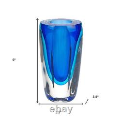 6 Blue And Clear Cylinder Crystal Glass Table Vase