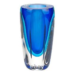 6 Mouth Blown Blue Art Glass Vase Blue