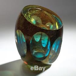 6 R Jewel Vase Molten Blue Handmade artisan modern Decor Thick Blown Glass