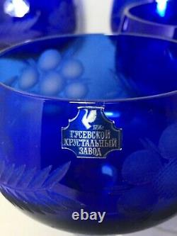 6 RUSSIAN Cobalt Blue Crystal Glasses Goblets