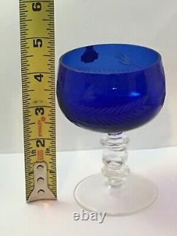 6 RUSSIAN Cobalt Blue Crystal Glasses Goblets