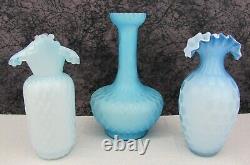 (7) Antique Mt. Washington Victorian Blue, Pink, & Peach MOP Satin Glass Vases