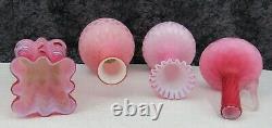 (7) Antique Mt. Washington Victorian Blue, Pink, & Peach MOP Satin Glass Vases