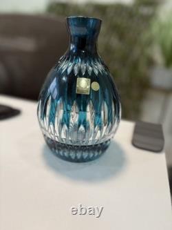 7 Caesar Crystal Bohemian Czech Cobalt Blue/Clear Lead Crystal Vase Stunning