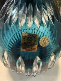 7 Caesar Crystal Bohemian Czech Cobalt Blue/Clear Lead Crystal Vase Stunning