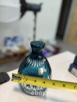 7 Caesar Crystal Bohemian Czech Cobalt Blue/Clear Lead Crystal Vase Stunning