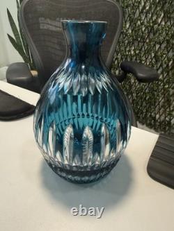 7 Caesar Crystal Bohemian Czech Cobalt Blue/Clear Lead Crystal Vase Stunning