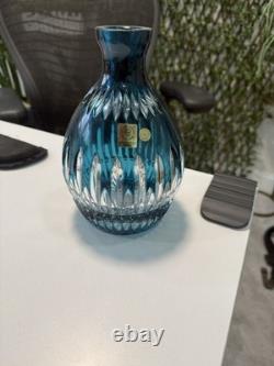 7 Caesar Crystal Bohemian Czech Cobalt Blue/Clear Lead Crystal Vase Stunning