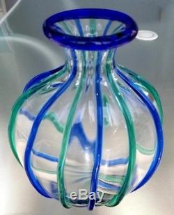 8.75 Archimede Seguso Murano Blue Green Signed Art Glass Vase Italy Italian