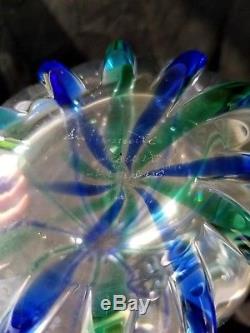 8.75 Archimede Seguso Murano Blue Green Signed Art Glass Vase Italy Italian
