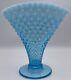 8 Fenton Hobnail Fan Vase Opalescent Blue Art Glass Ruffled Edge