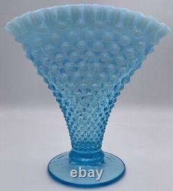 8 Fenton Hobnail Fan Vase Opalescent Blue Art Glass Ruffled Edge