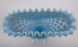 8 Fenton Hobnail Fan Vase Opalescent Blue Art Glass Ruffled Edge