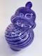 8 Vintage blue Art Glass Trinket Lidded vase Box Swirl Signed (A1)