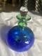 80s Kosta Boda Green Blue Art Glass Vase Perfume Bottle W Stopper Artist Signed