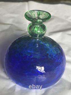 80s Kosta Boda Green Blue Art Glass Vase Perfume Bottle W Stopper Artist Signed