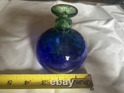 80s Kosta Boda Green Blue Art Glass Vase Perfume Bottle W Stopper Artist Signed
